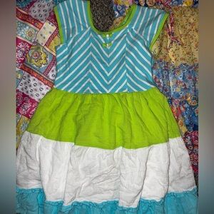 Jona Michelle Girls Size 8 Blue And Lime Green Summer Dress